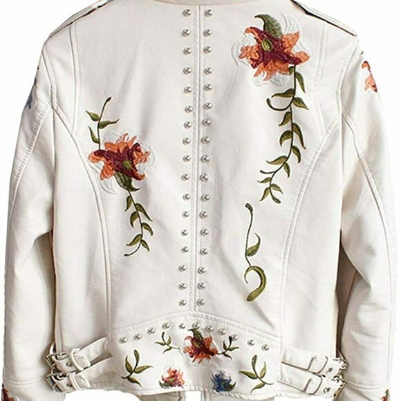 Ly Varey Faux Leather Jacket Soft Embroidered Rivet Motorcycle Punk Style CPO - Picture 7 of 15
